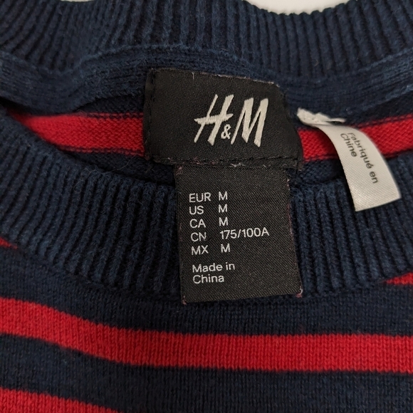 H&M women's navy and red striped crewneck sailor sweater size M - Picture 8 of 10